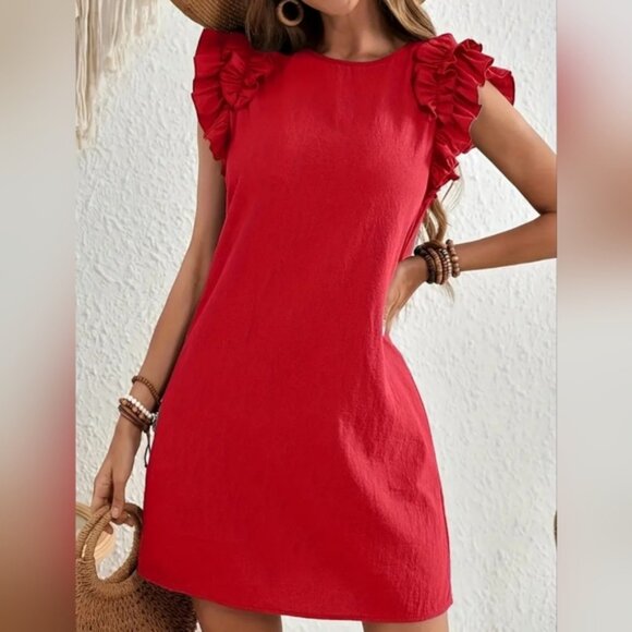 TRÏBE Ruffled Cap Sleeve Red Mini Dress Size XL NWT - Picture 4 of 9
